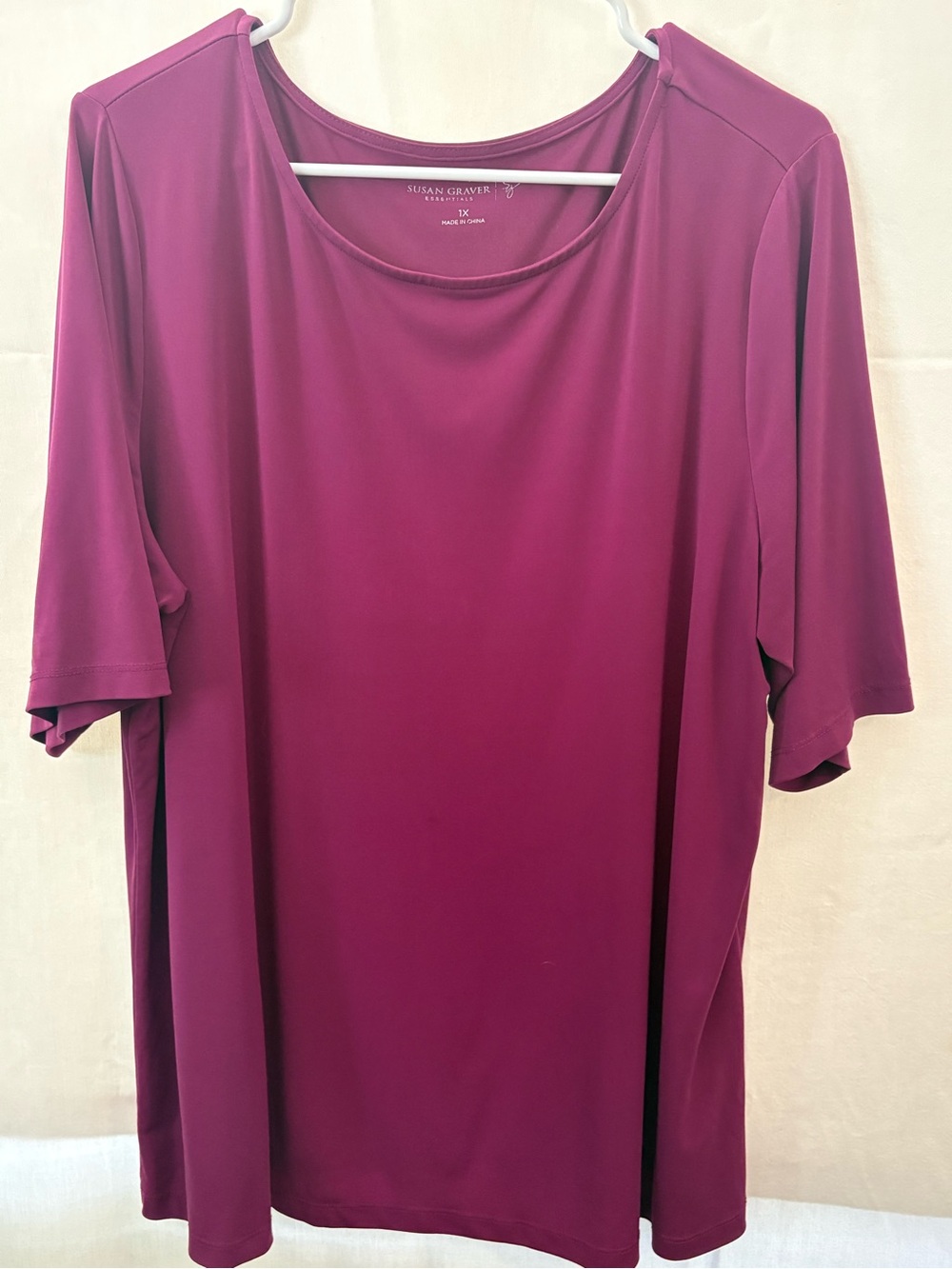 Susan Graver Plum Short-Sleeve Scoop Neck Knit Top
